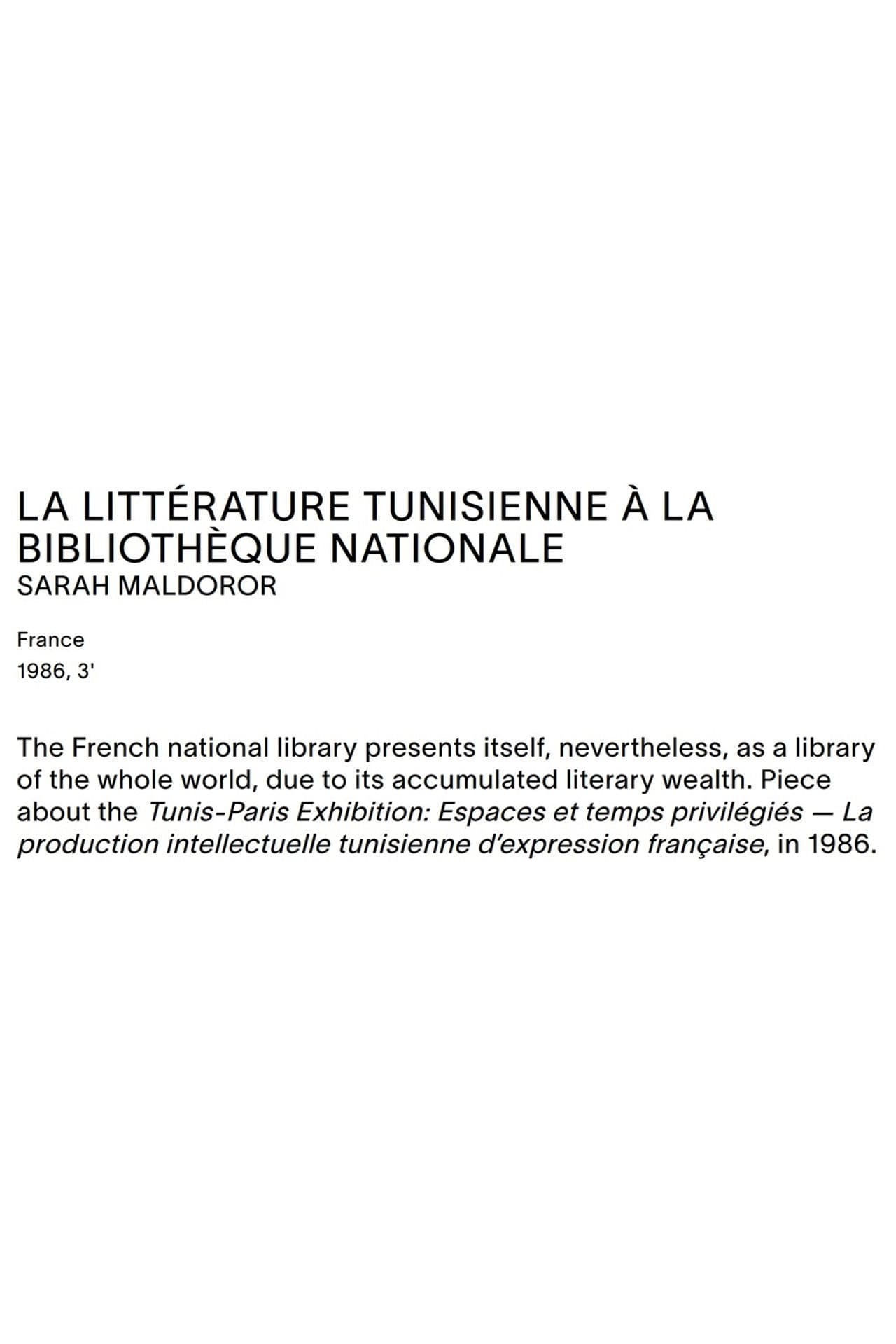 Tunisian Literature at the French National Library