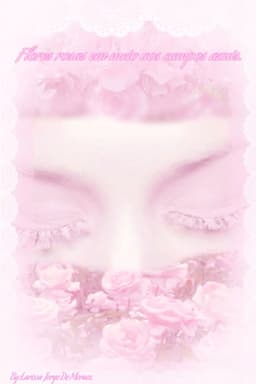 Flores rosas em meio aos campos azuis.